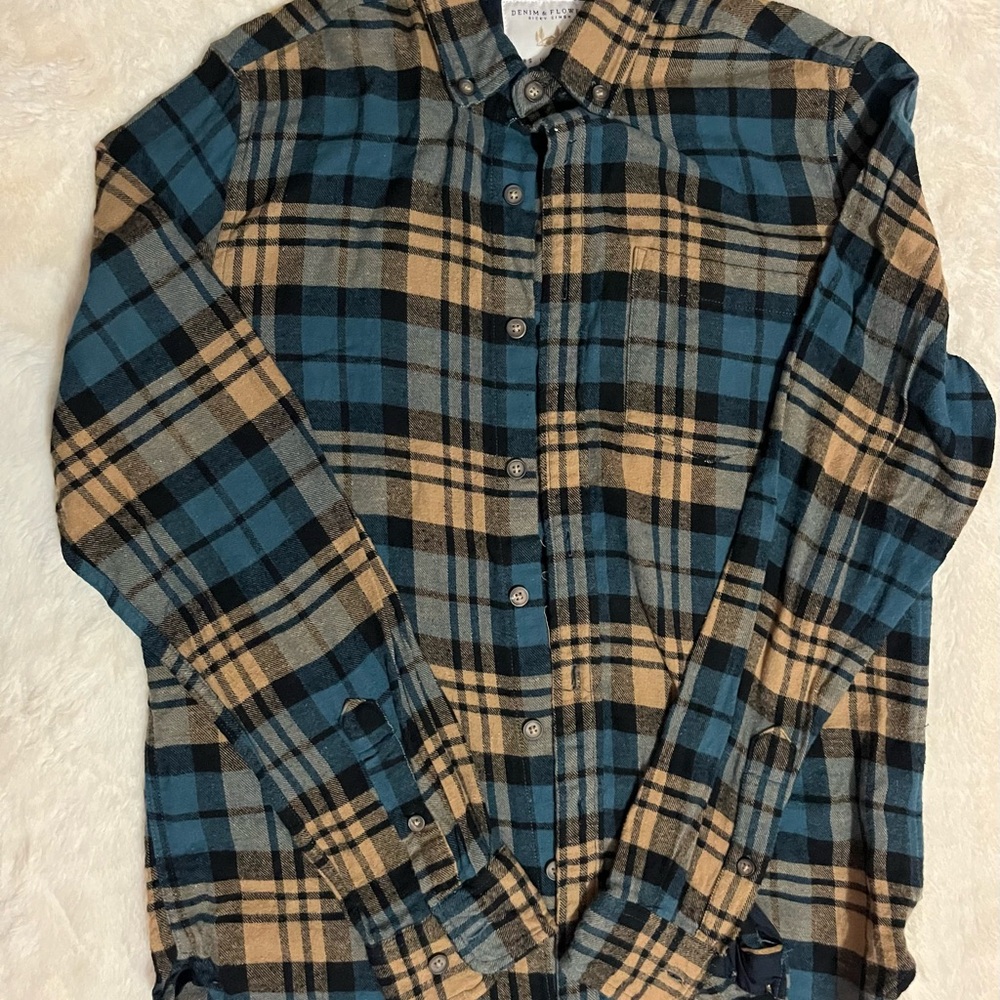 Denim & Flower Navy and Beige Plaid Shirt